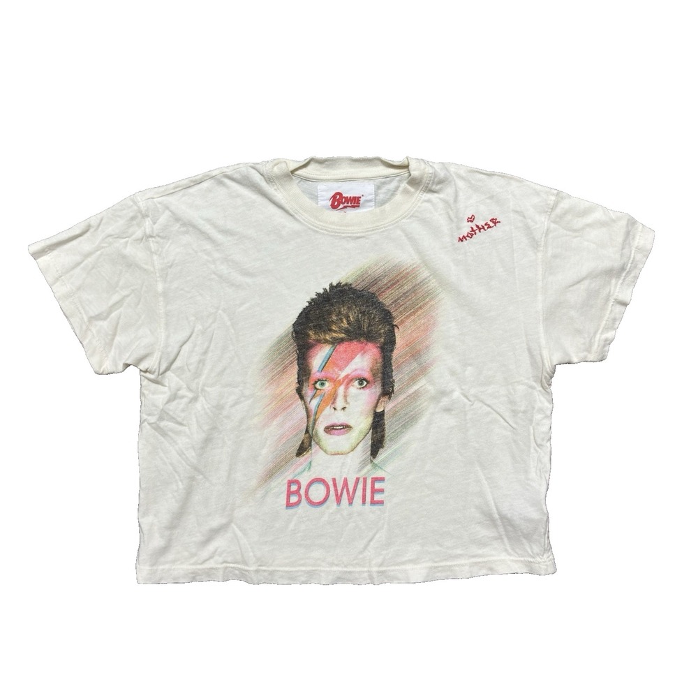 MOTHER x BOWIE Cropped Graphic T Shirt Off White Women's Size XS David Bowie
